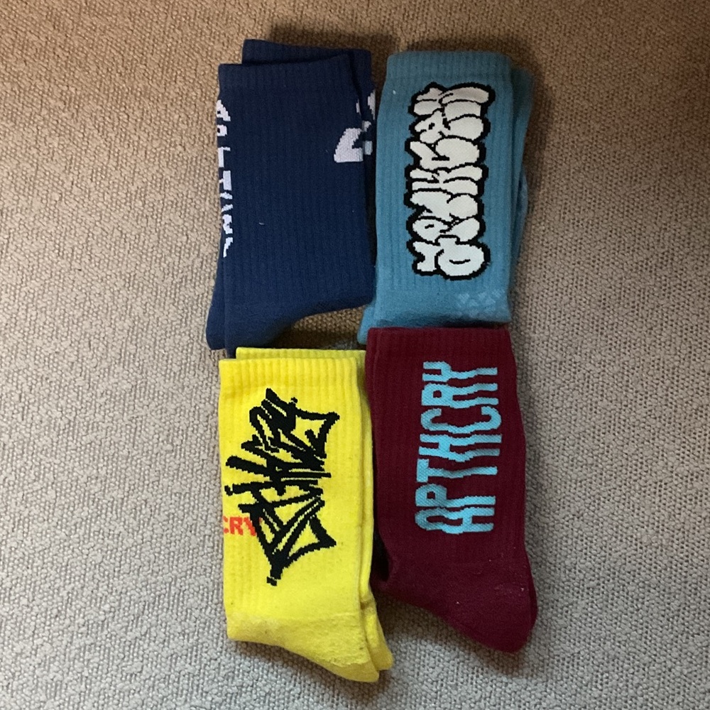 Men’s Athletic Graphic Crew Socks - Navy, Teal, Yellow, Burgundy